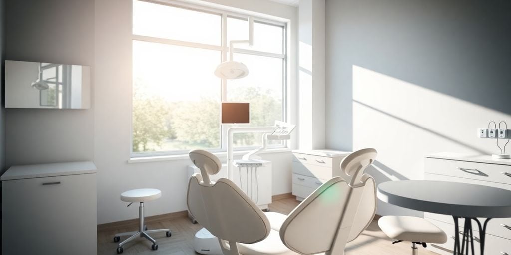 Orthodontic practice setting with dental tools.