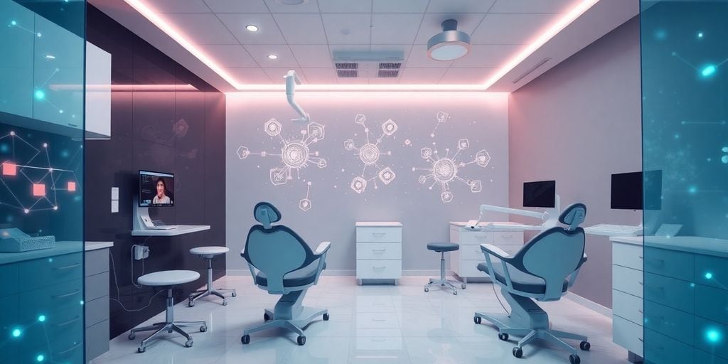 Orthodontic clinic with AI technology overlay.