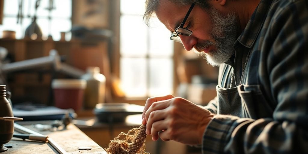Man working in a local shop focus on his craft.